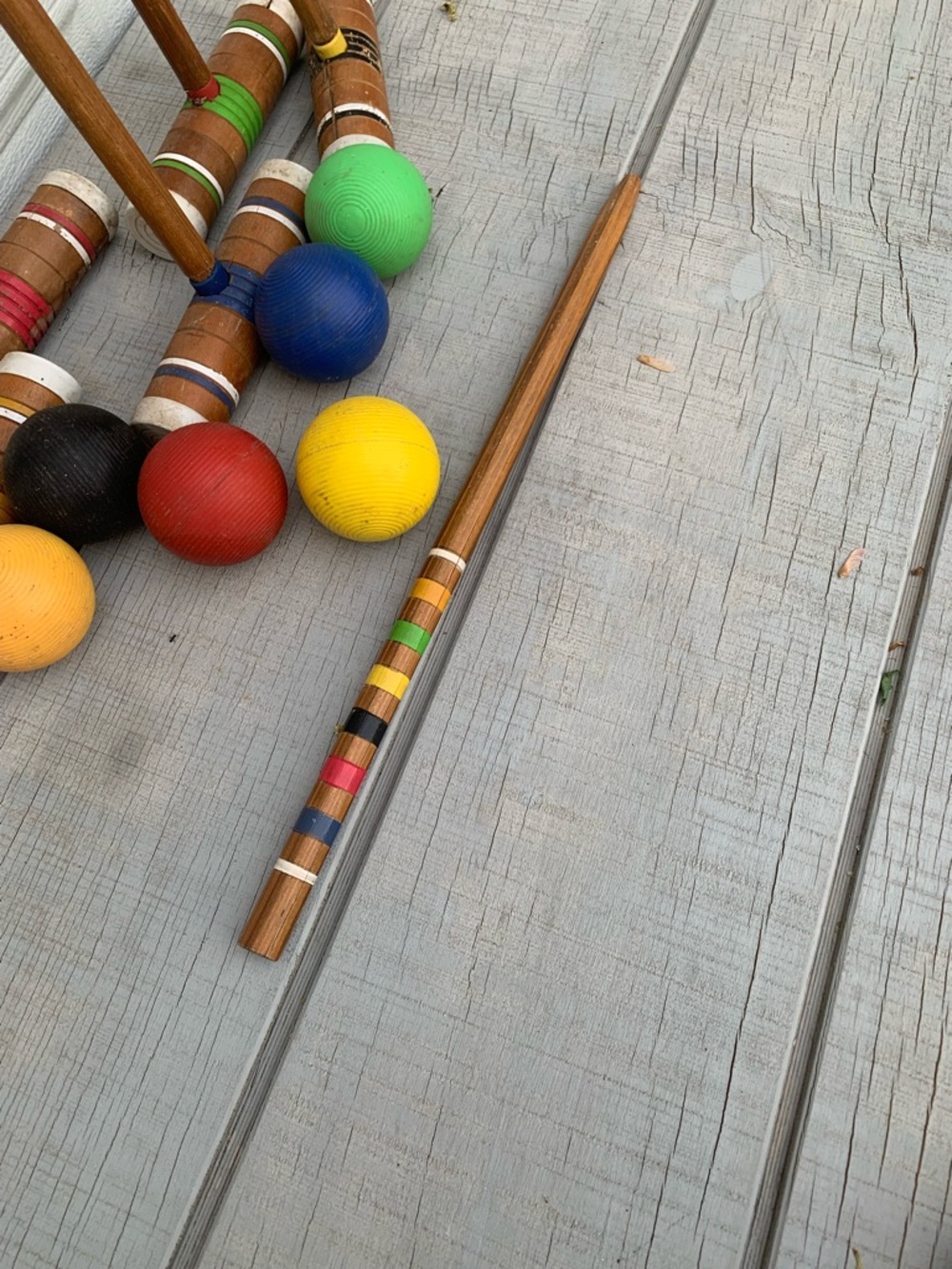 Vintage Wooden Croquet Set 6 Player Color Stripe Mallets Balls Outdoor Game - Picture 9 of 11